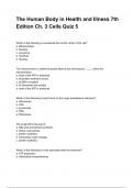 The Human Body in Health and Illness 7th Edition Ch&period; 3 Cells Quiz 5 testbank