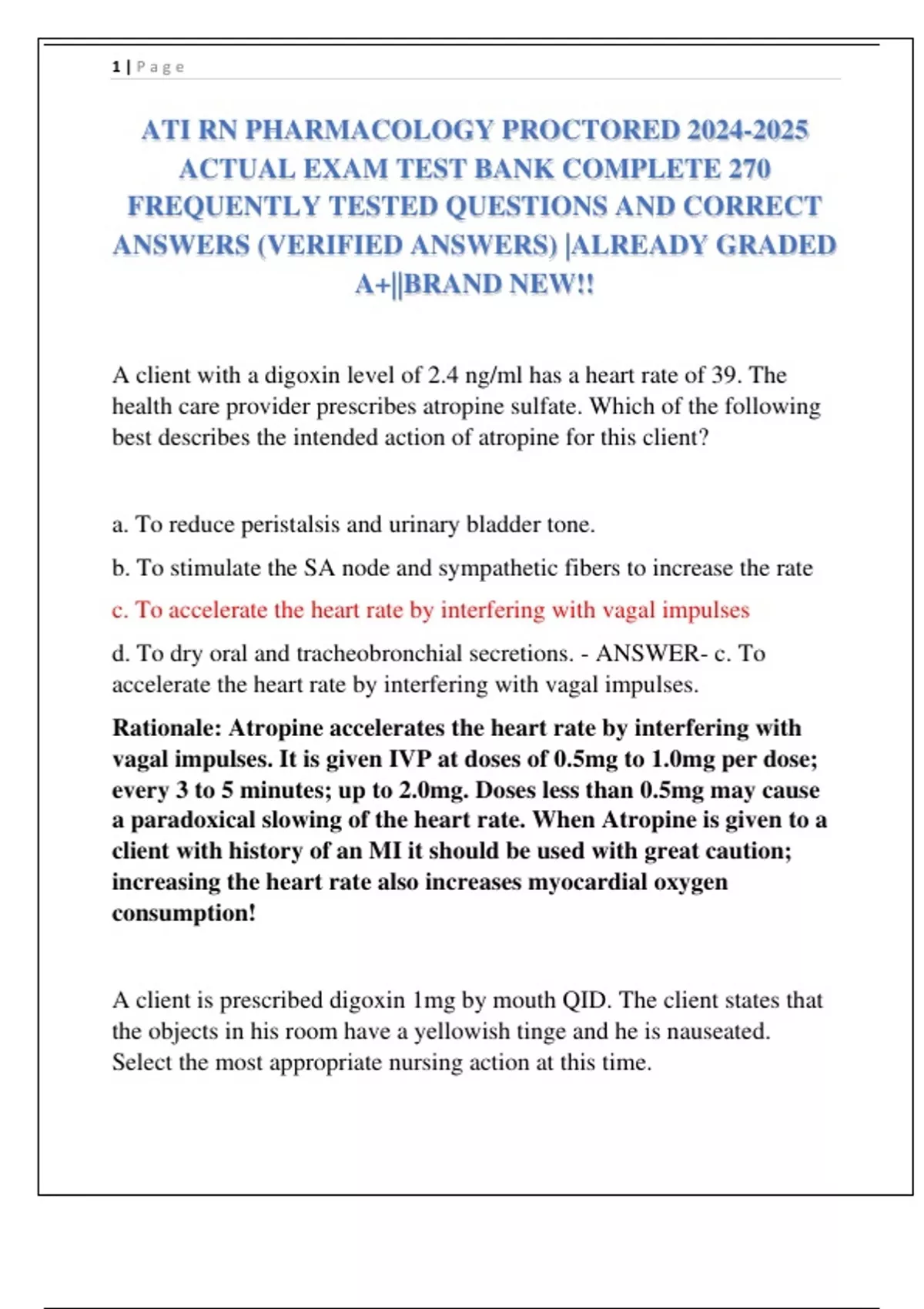 ATI RN PHARMACOLOGY PROCTORED ACTUAL EXAM TEST BANK COMPLETE 270 ...