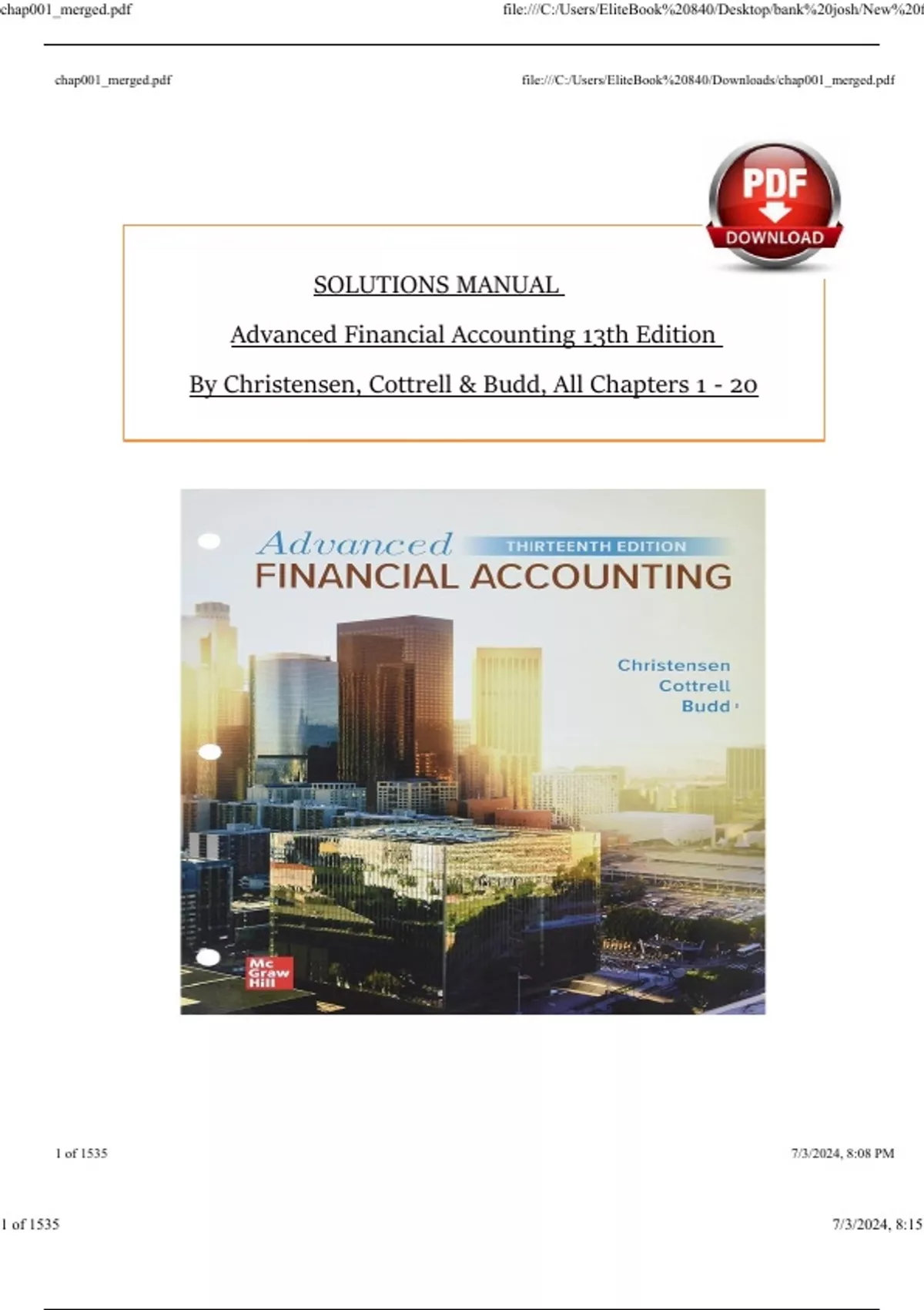 Solution Manual For Advanced Financial Accounting 13th Edition By ...