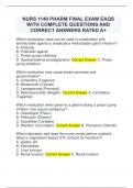 NURS 1140 PHARM FINAL EXAM EAQS WITH COMPLETE QUESTIONS AND CORRECT ANSWERS RATED A&plus;