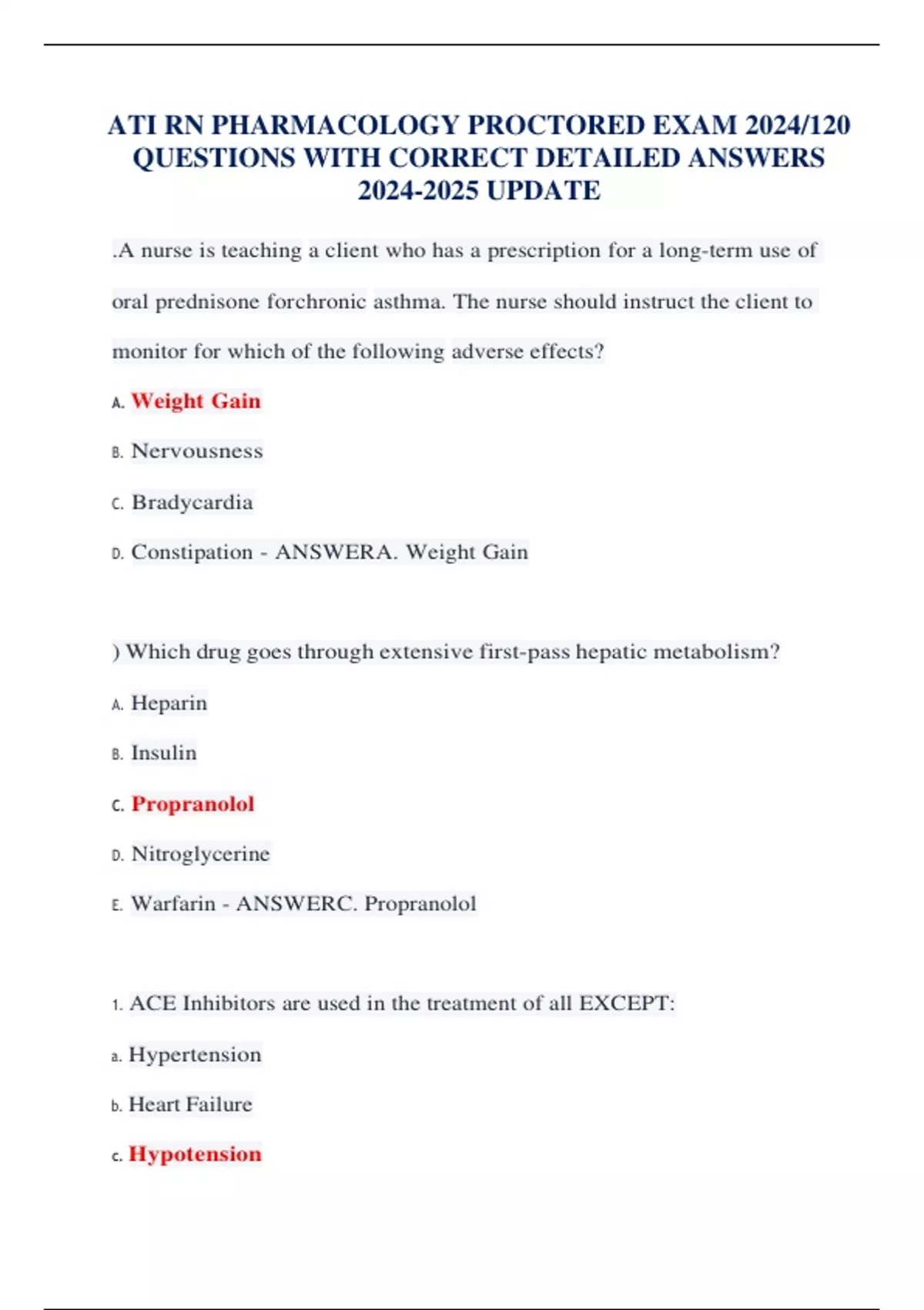 ATI RN PHARMACOLOGY PROCTORED EXAM 2024/120 QUESTIONS WITH CORRECT ...