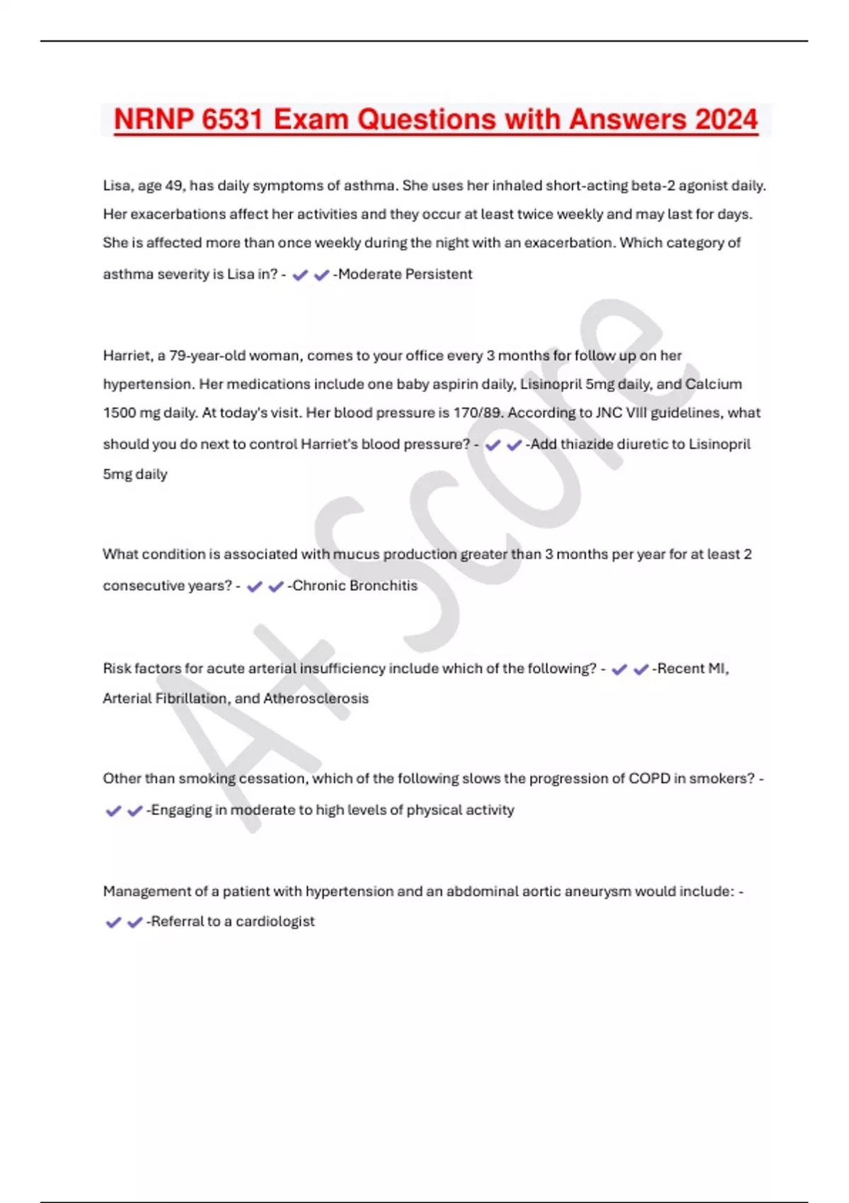 Nrnp 6531 Exam Questions With Answers 2024 Nrnp 6531 Stuvia Us