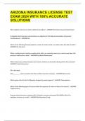 ARIZONA INSURANCE LICENSE TEST EXAM 2024 WITH 100&percnt; ACCURATE SOLUTIONS