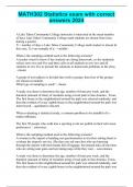 MATH302 Statistics exam with correct answers 2024
