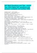 SAT Math Equations and Tips - Junior Year 2024 Digital SAT questions and answers complete and verified 100&percnt;
