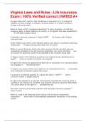 Virginia Laws and Rules - Life Insurance Exam &vert; 100&percnt; Verified correct &vert; RATED A&plus;