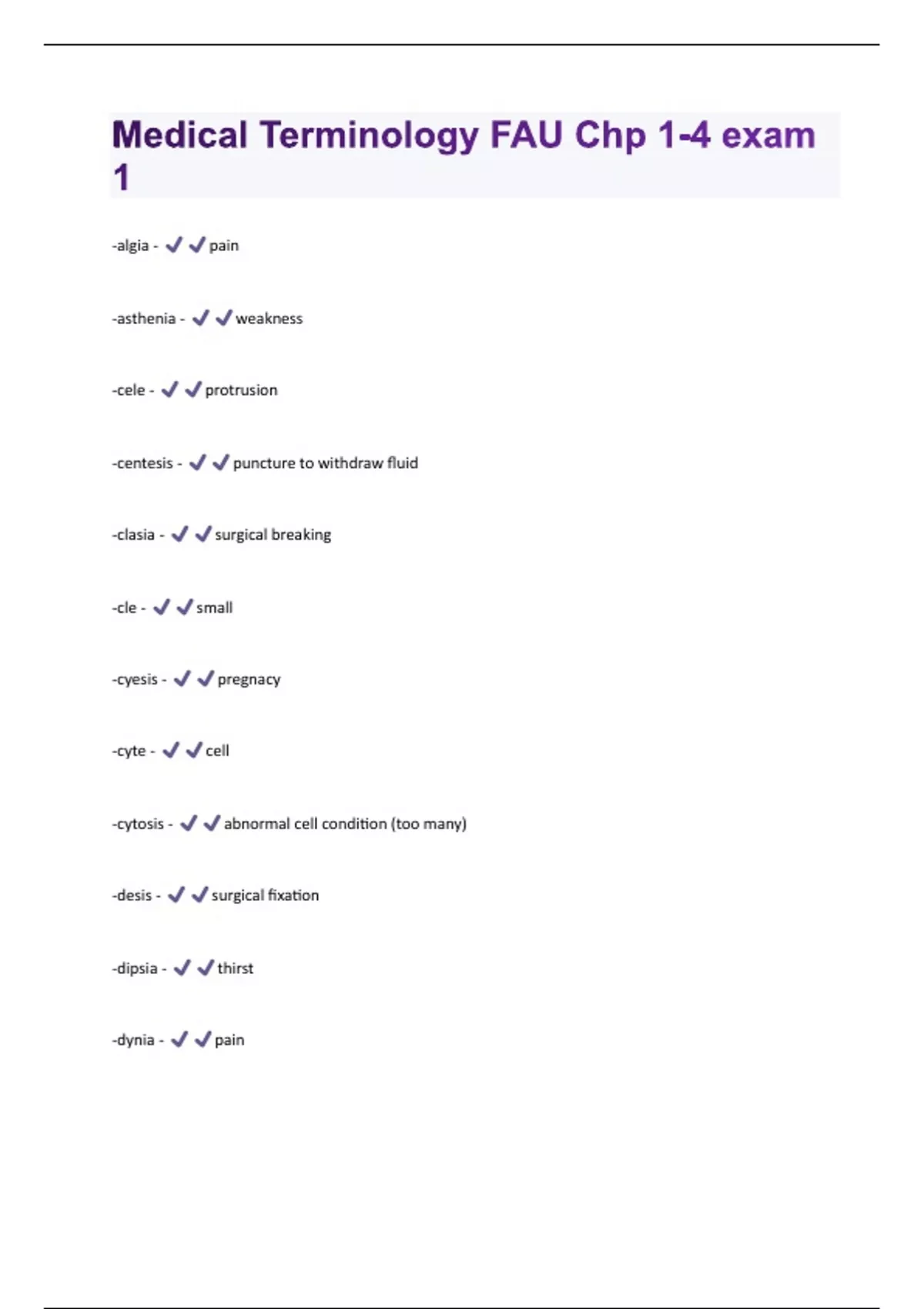 Medical Terminology FAU Chp 1-4 exam 1 Questions with correct Answers ...