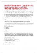 NUR 214 &lpar;Mental Health - Test 3&rpar; NCLEX Style Practice Questions &vert; 100&percnt; VERIFIED CORRECT &vert; UPDATED