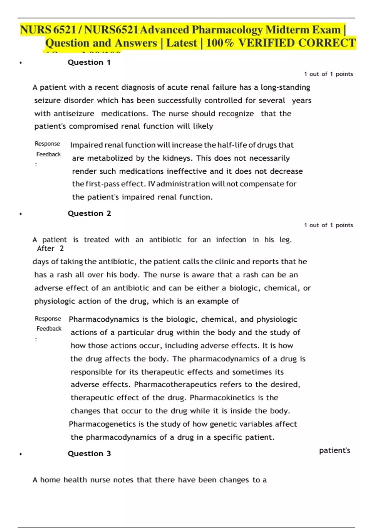NURS 6521 / NURS6521 Advanced Pharmacology Midterm Exam | Question and ...