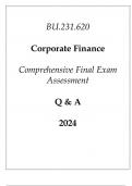 &lpar;JHU&rpar; BU&period;231&period;620 Corporate Finance Comprehensive Final Exam Assessment Q & A 2024