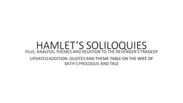 Hamlet's Soliloquies Annotated with Themes (and examples of it's relation to The Revengers Tragedy)