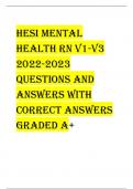 HESI Mental  Health RN V1-V3  2022-2023  QUESTIONS AND  ANSWERS WITH  CORRECT ANSWERS  GRADED A&plus;