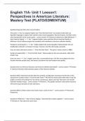 English 11A- Unit 1 Lesson1&colon; Perspectives in American Literature&colon; Mastery Test &lpar;PLATO&sol;EDMENTUM&rpar; fully solved