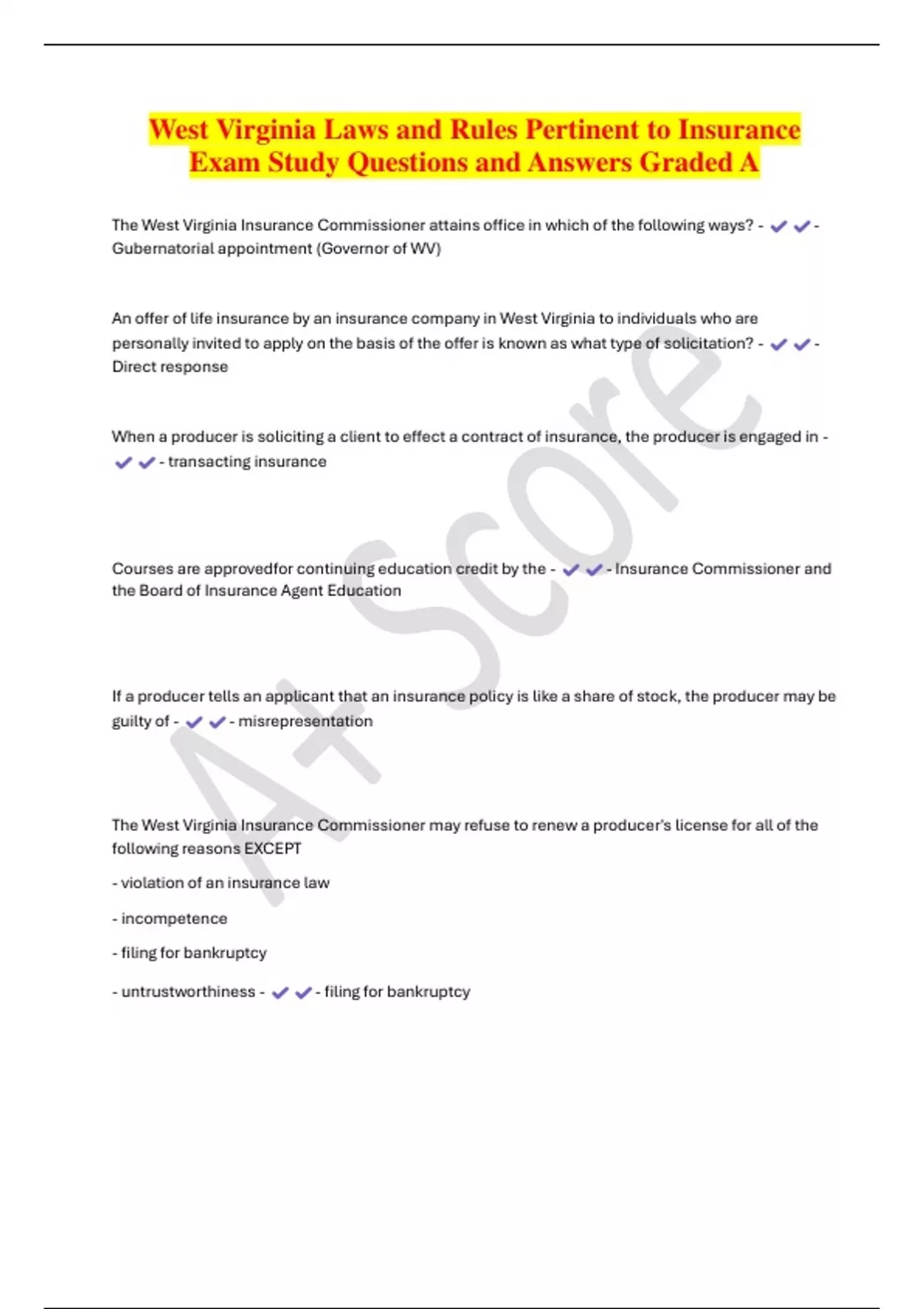 West Virginia Laws and Rules Pertinent to Insurance Exam Study