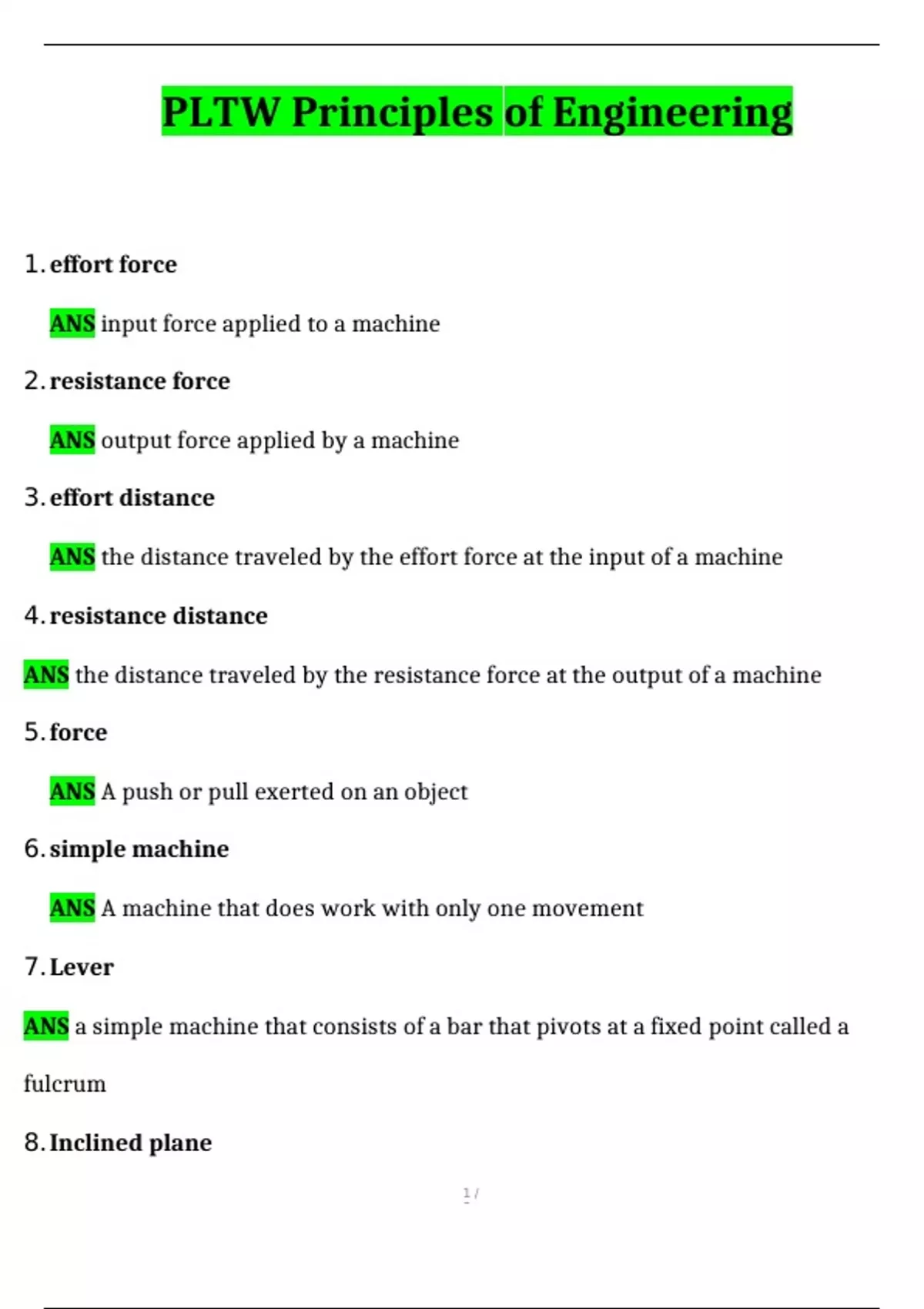 PLTW Principles of Engineering Exam 2024 Questions and Answers Latest ...