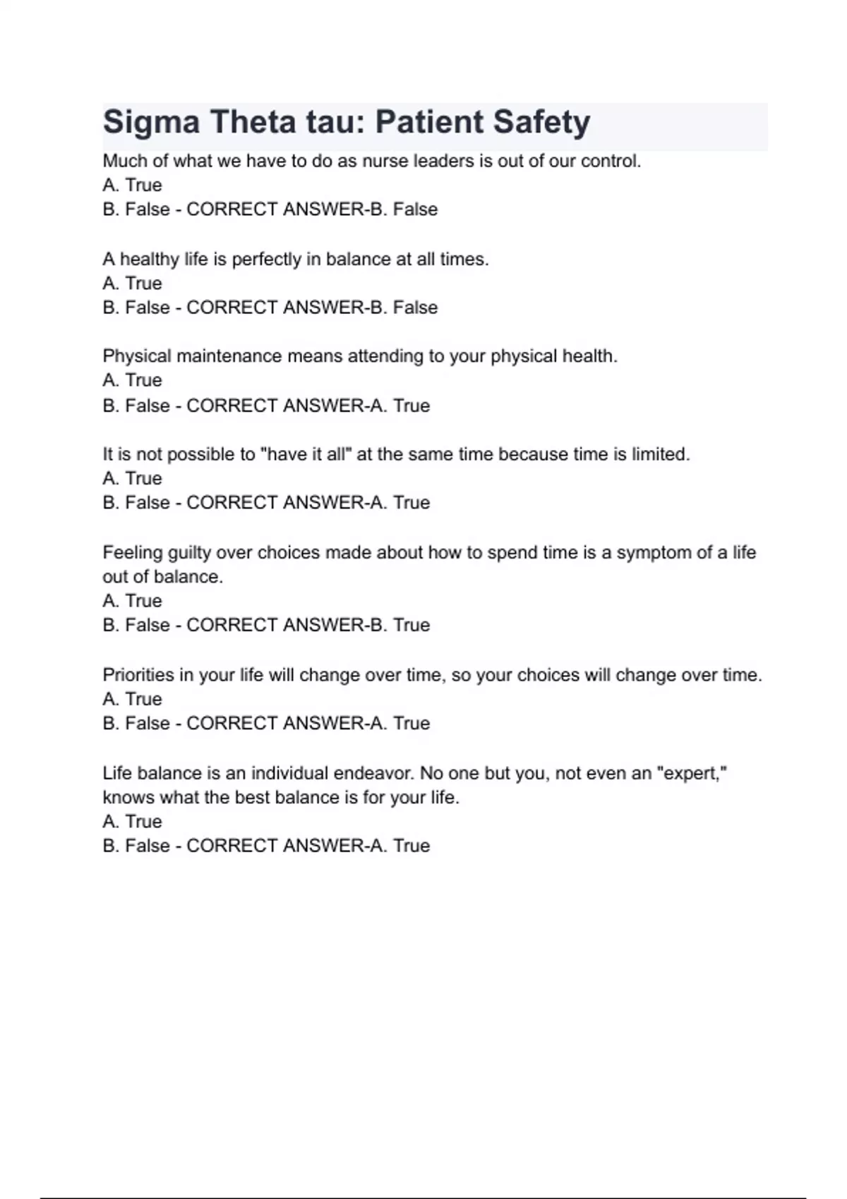 Sigma Theta tau- Patient Safety all Questions & answers solved ...