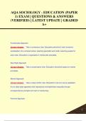 AQA Sociology - Education &lpar;Paper 1&rpar; Exam &vert; Questions & Answers &lpar;Verified&rpar; &vert; Latest Update &vert; Graded A&plus;