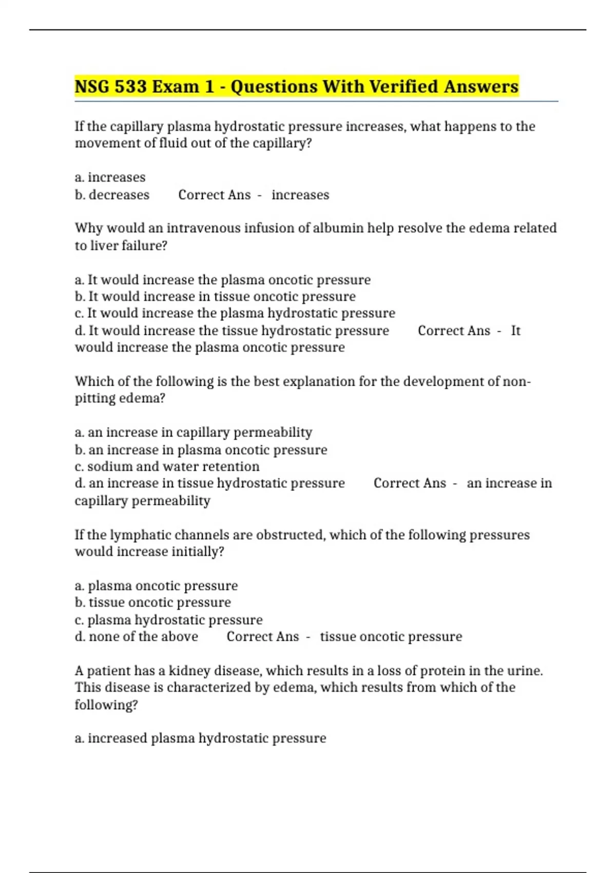 NSG 533 Exam 1 - Questions With Verified Answers - NSG 533 - Stuvia US