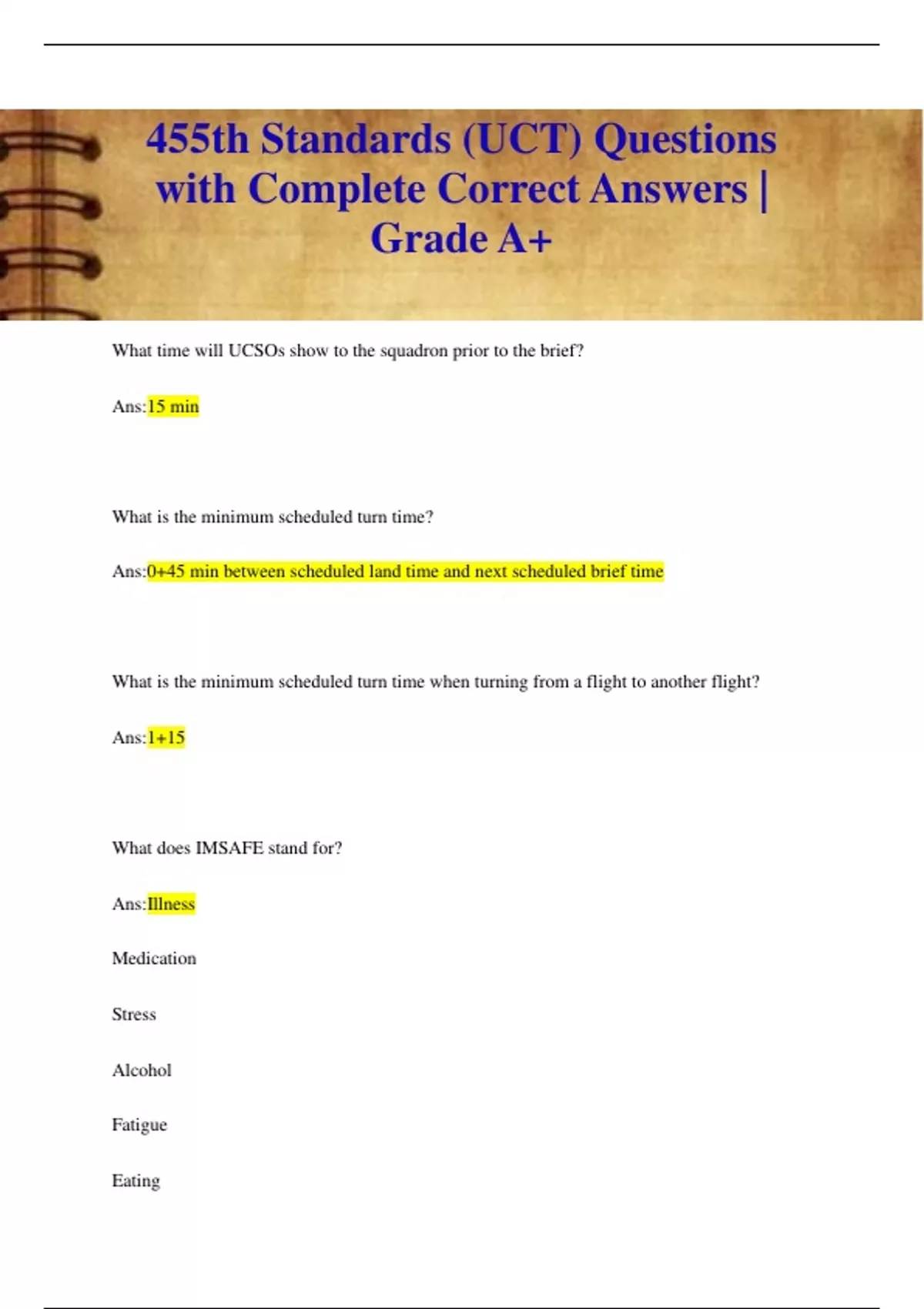 455th Standards (UCT) Questions with Complete Correct Answers | Grade ...