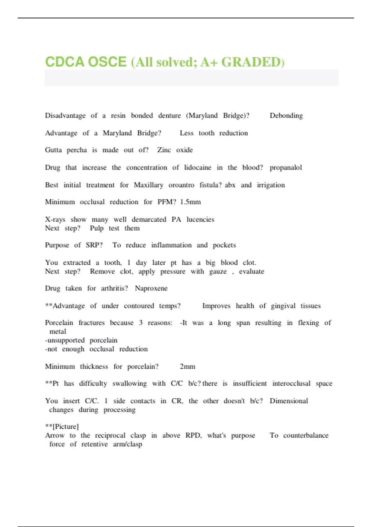 CDCA OSCE (All solved; A+ GRADED) - Cdca - Stuvia US