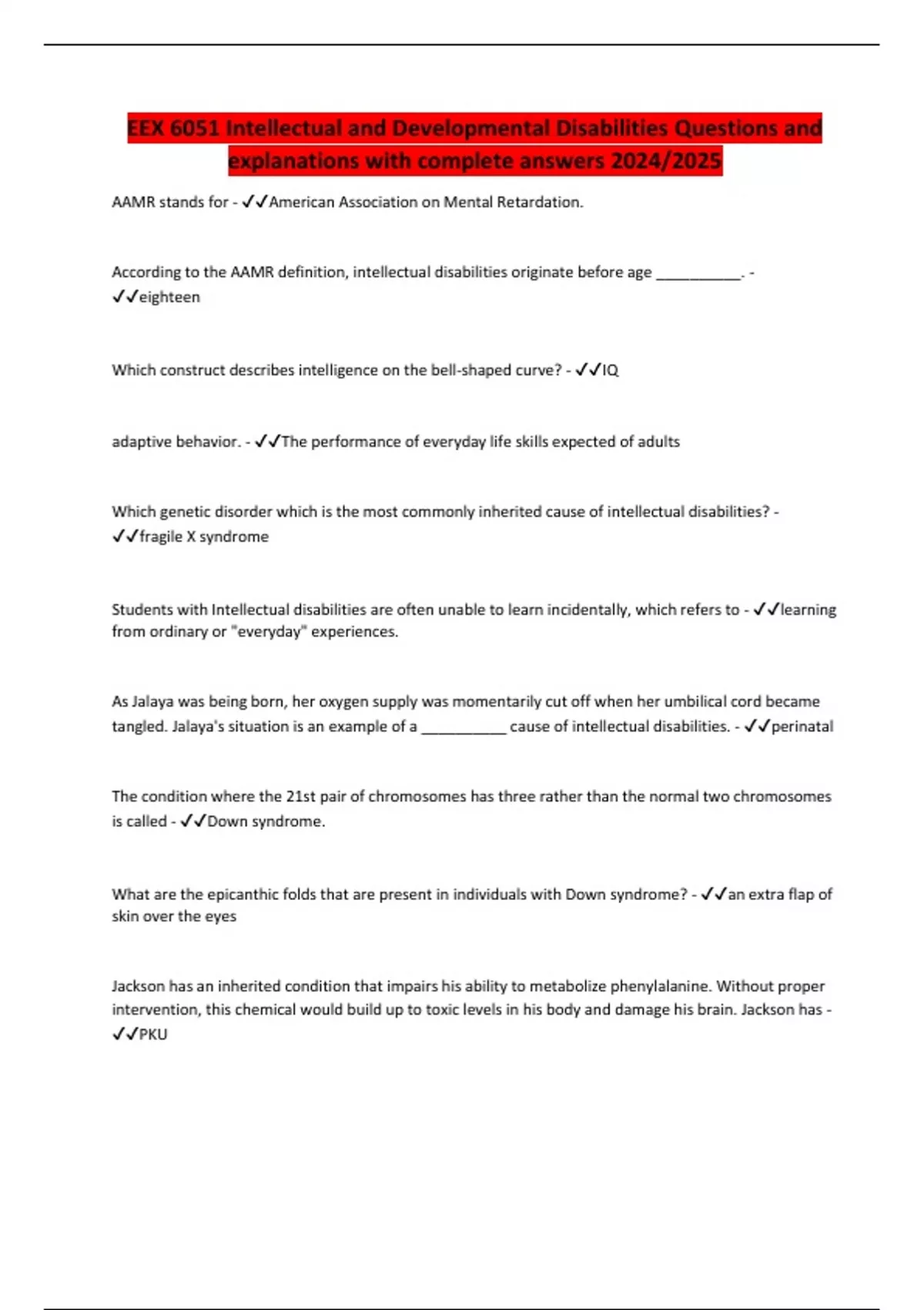 Disability Questionnaire Answers.pdf EEX 6051 Intellectual and Developmental Disabilities Questions and ...