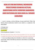 NGN ATI MATERNAL NEWBORN PROCTORED EXAMS LATEST UPDATED EXAM QUESTIONS FROM ACTUAL EXAM AND CORRECT VERIFIED ANSWERS&period;  A&plus; GRADE GUARANTEED