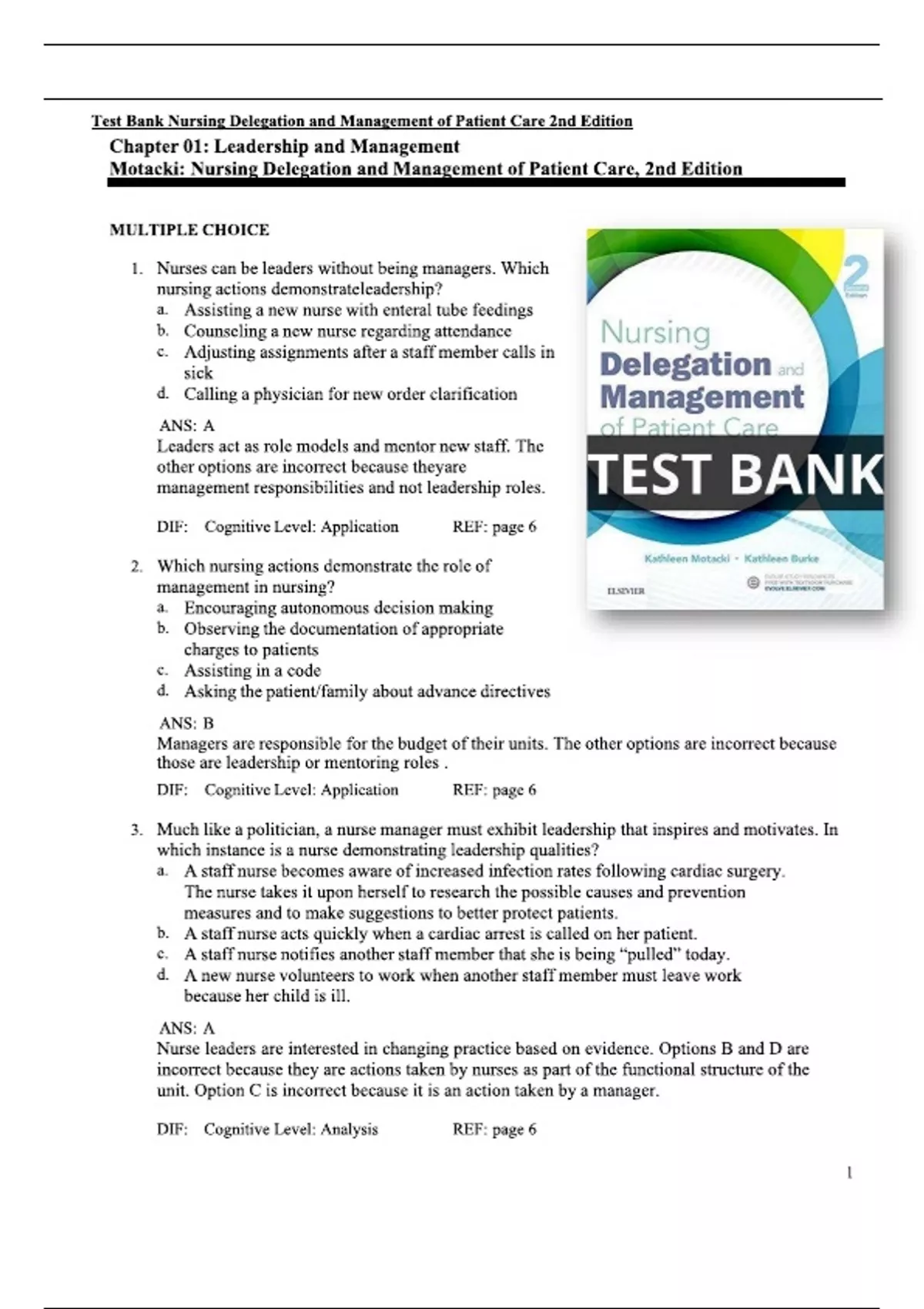 Nursing Delegation and Management of Patient Care 2nd Edition Test Bank ...