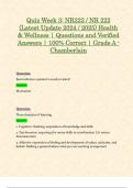 Quiz Week 3&colon; NR222 &sol; NR 222 &lpar;Latest Update 2024 &sol; 2025&rpar; Health & Wellness &vert; Questions and Verified Answers &vert; 100&percnt; Correct &vert; Grade A - Chamberlain
