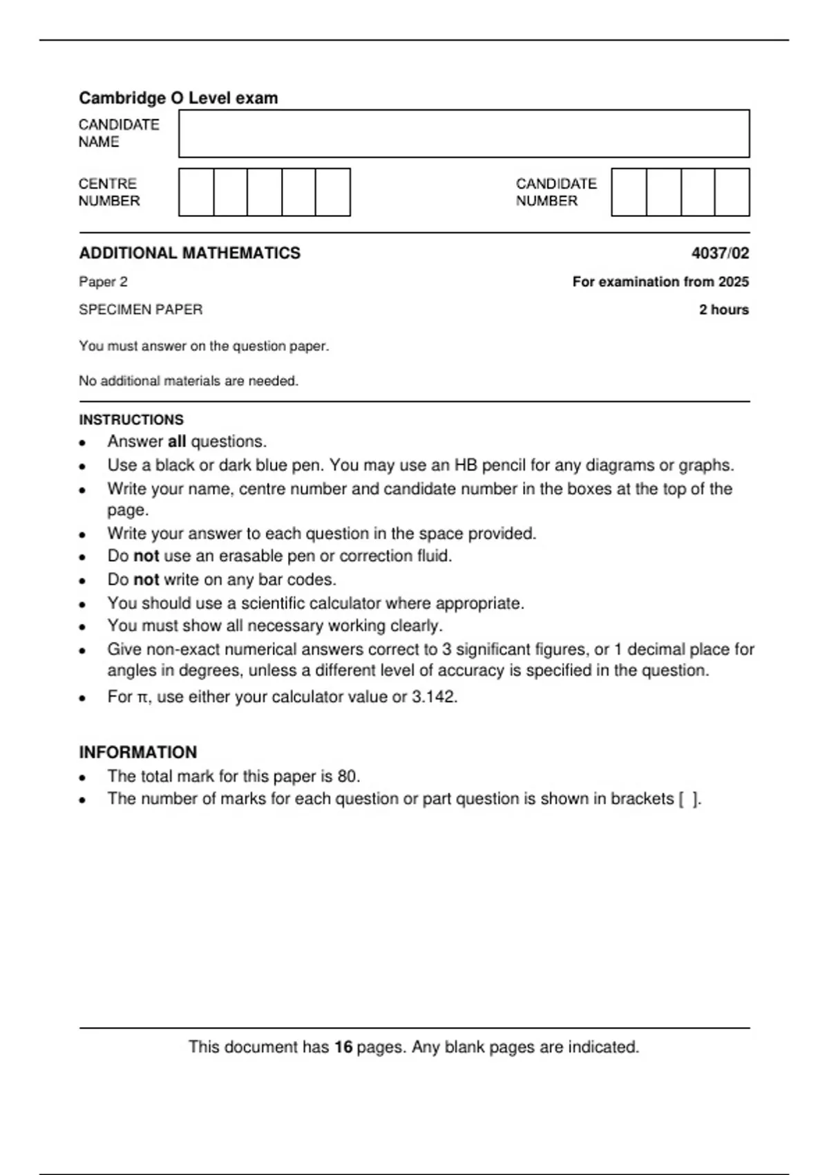 O Level Math Grading Cambridge O Level exam MATHEMATICS - Cambridge O Level MATHEMATICS ...