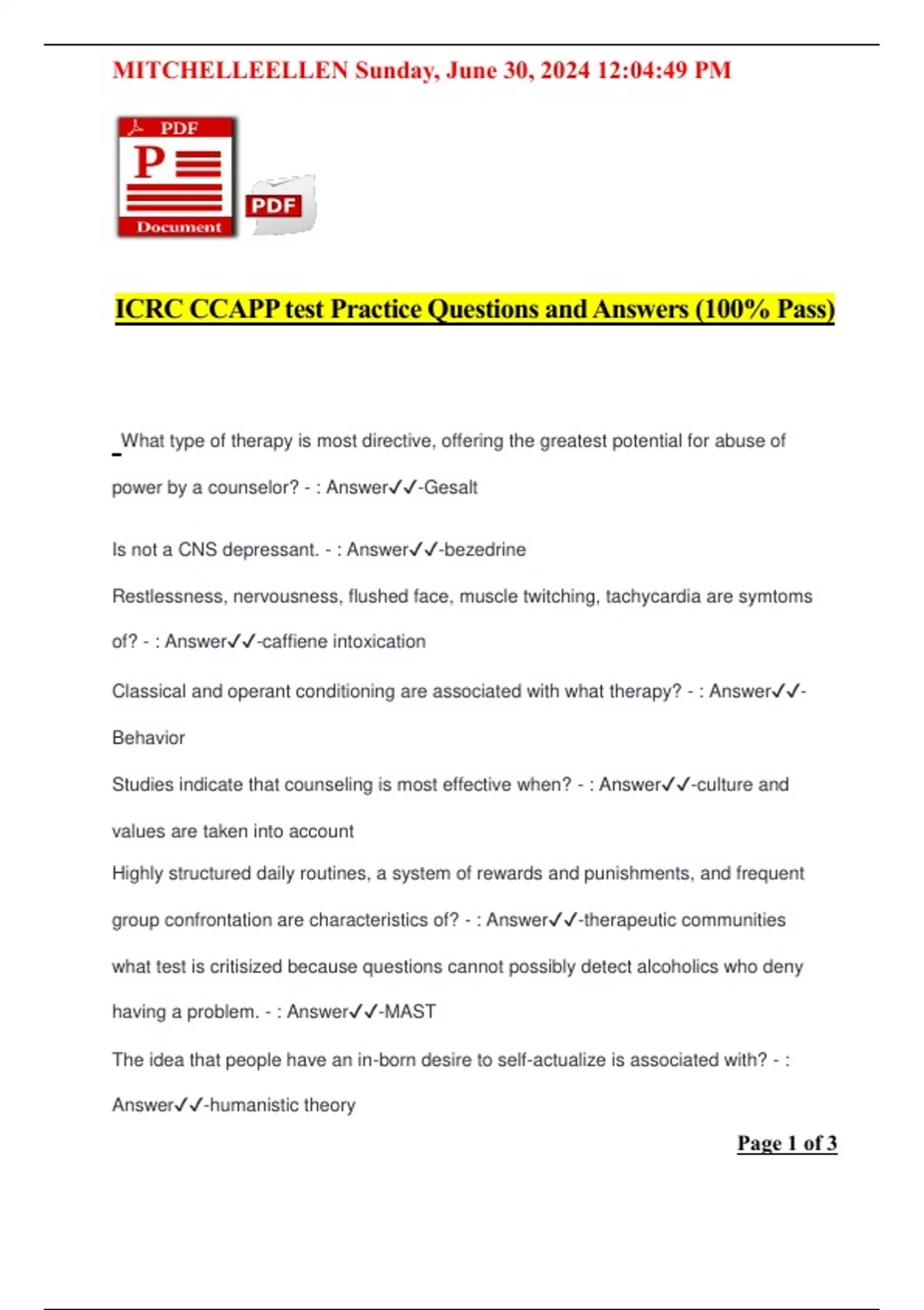 Icrc Ccapp Test Practice Questions And Answers 100 Pass Cadc Ccapp 