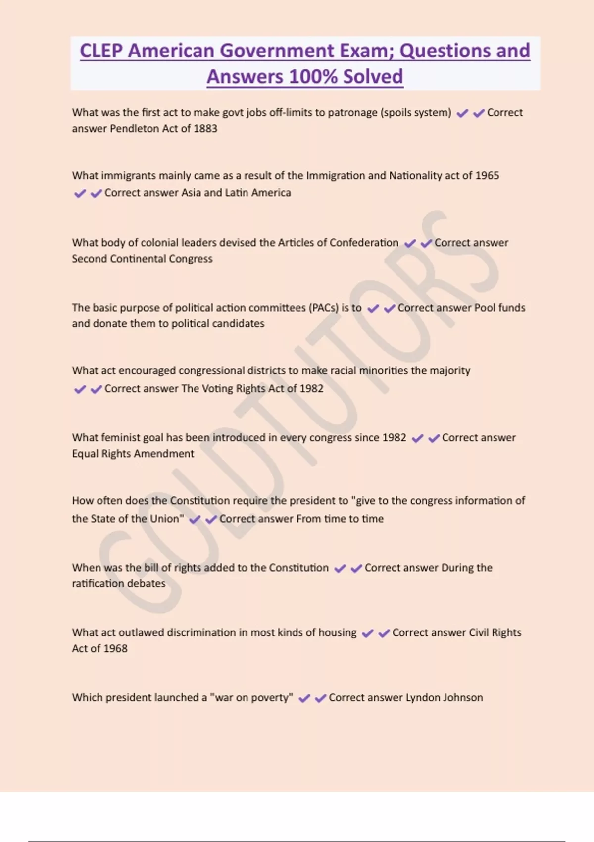 CLEP American Government Exam; Questions and Answers 100% Solved - CLEP ...