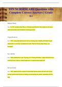 TFN NURSESLABS Questions with  Complete Correct Answers &vert; Grade  A&plus;