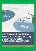 HAZARDOUS MATERIAL FINAL EXAM &lpar;EXAM 1-3&rpar; QUESTIONS WITH COMPLETE SOLUTIONS&excl;&excl;