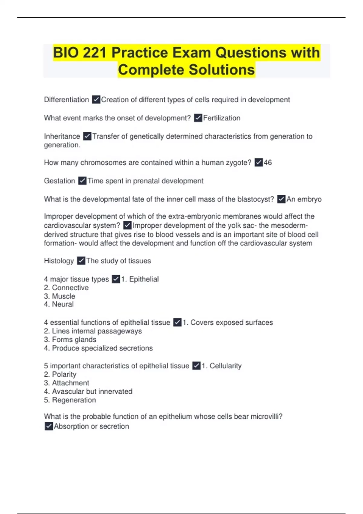 BIO 221 Practice Exam Questions with Complete Solutions - BIO 221 ...