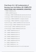 Final Exam Ch&period;1-38 Fundamentals of Nursing Care 2nd Edition OE COMPLETE QUESTIONS AND ANSWERS