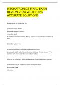 MECHATRONICS FINAL EXAM REVIEW 2024 WITH 100&percnt; ACCURATE SOLUTIONS
