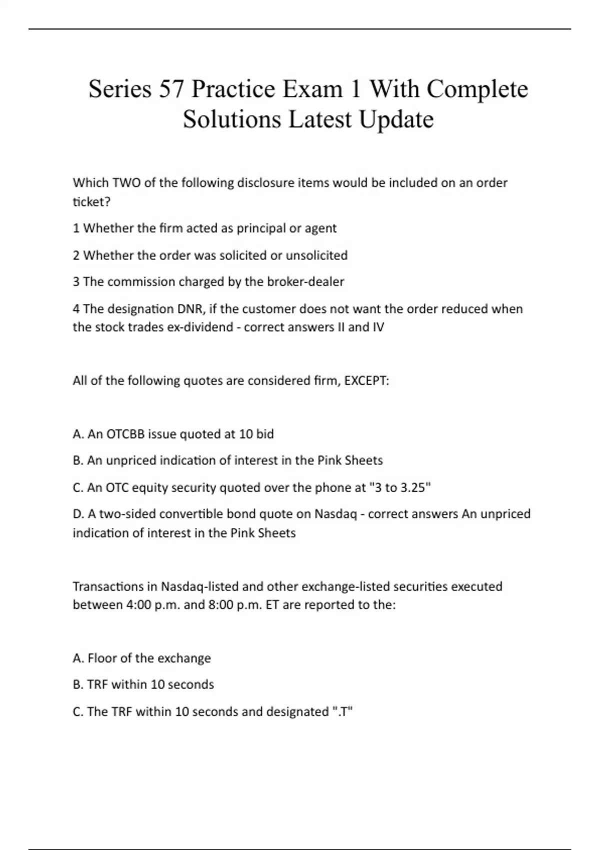 Series 57 Practice Exam 1 With Complete Solutions Latest Update - FINRA ...