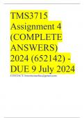 TMS3715 Assignment 4 &lpar;COMPLETE ANSWERS&rpar; 2024 &lpar;652142&rpar; - DUE 9 July 2024