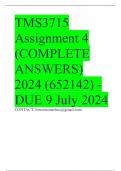 TMS3715 Assignment 4 &lpar;COMPLETE ANSWERS&rpar; 2024 &lpar;652142&rpar; - DUE 9 July 2024