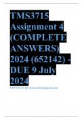 TMS3715 Assignment 4 &lpar;COMPLETE ANSWERS&rpar; 2024 &lpar;652142&rpar; - DUE 9 July 2024