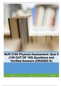 NUR 2180 Physical Assessment Quiz 6 &lpar;100 OUT OF 100&rpar; Questions and Verified Answers &lpar;GRADED A&rpar;
