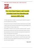 New York State Property and Casualty Licensing Exam Prep Questions and Answers &lpar;100&percnt; Pass&rpar;