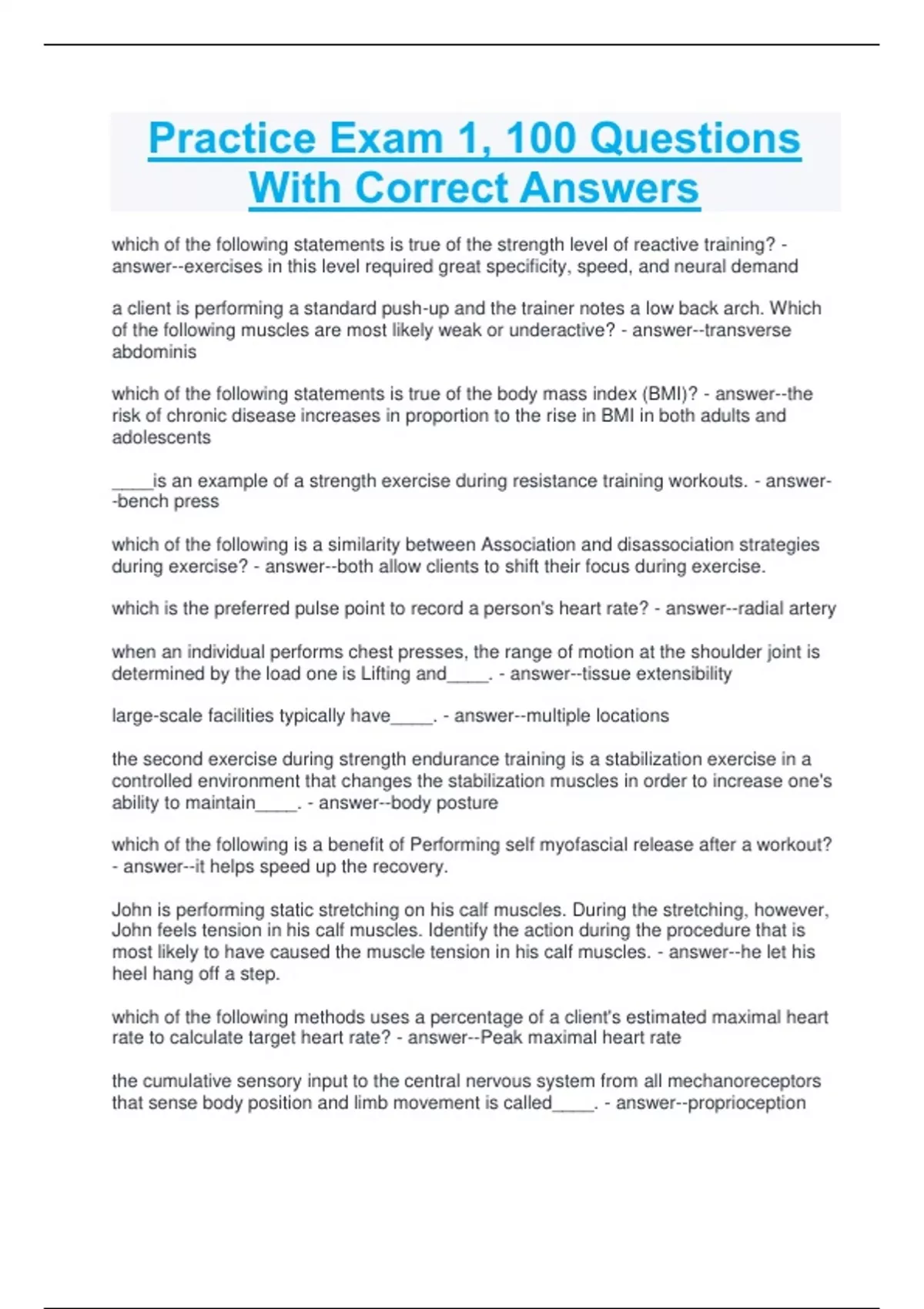 Practice Exam 1, 100 Questions With Correct Answers NYS Waxing