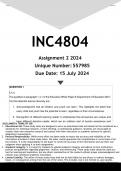 INC4804 Assignment 2 &lpar;ANSWERS&rpar; 2024 - DISTINCTION GUARANTEED