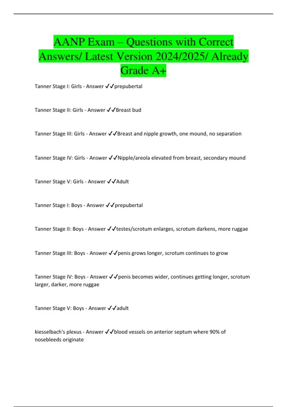 AANP Exam – Questions with Correct Answers/ Latest Version 2024/2025 ...