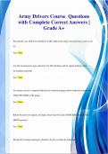 Army Drivers Course Questions  with Complete Correct Answers &vert;  Grade A&plus;
