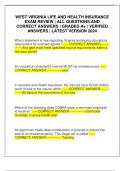 WEST VIRGINIA LIFE AND HEALTH INSURANCE EXAM REVIEW &vert; ALL QUESTIONS AND CORRECT ANSWERS &vert; GRADED A&plus; &vert; VERIFIED ANSWERS &vert; LATEST VERSION 2024