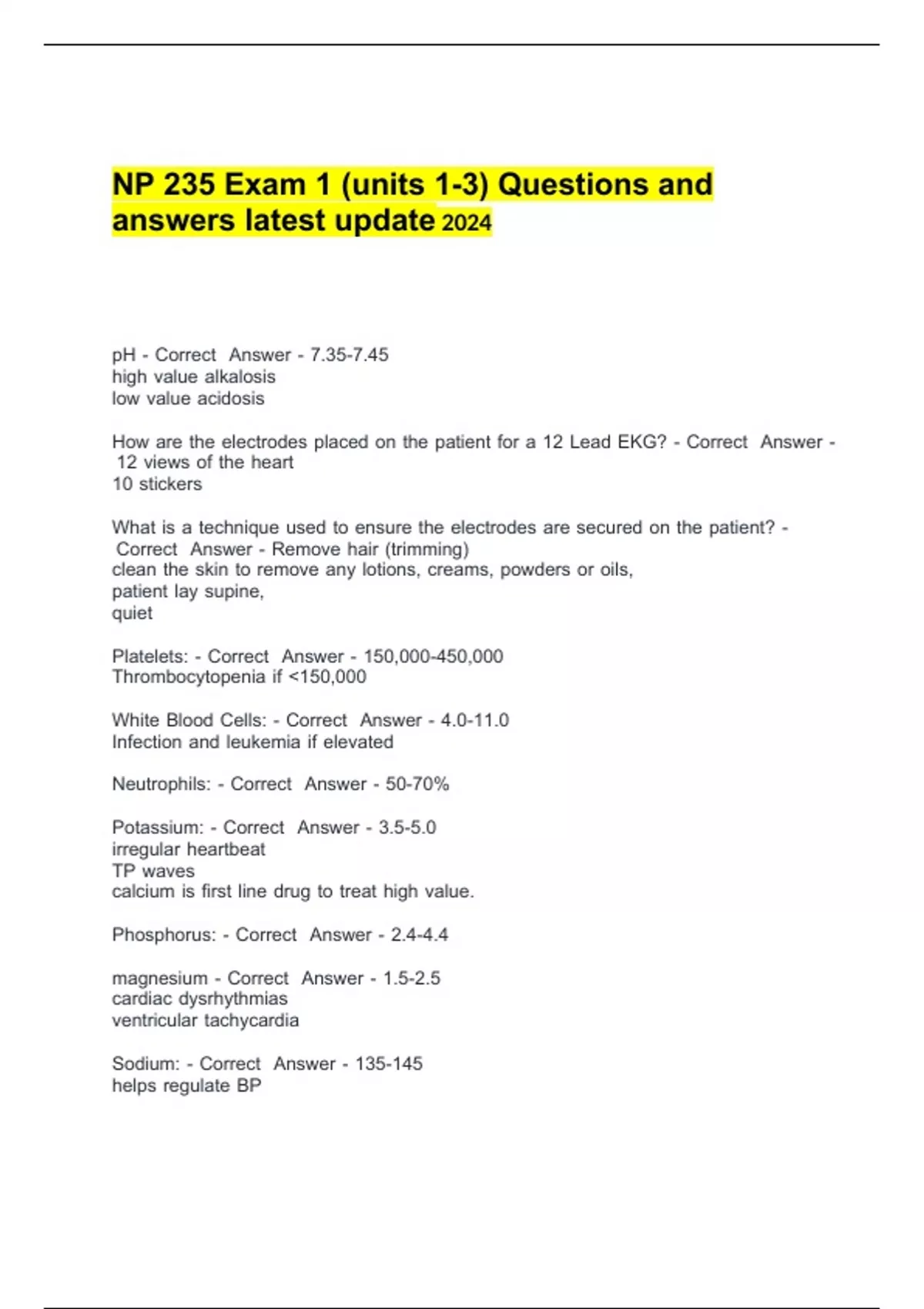 235 Number Questions NP 235 Exam 1 (units 1-3) Questions and answers latest update 2024 ...