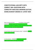 CONSTITUTIONAL LAW MPTC WITH CORRECT 180&plus; QUESTIONS WITH CORRECTRY ANALYZED ANSWERS &lpar;ACTUAL EXAM&rpar; ALREADY GRADED A&plus; LATEST 2024 