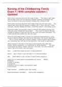 Nursing of the Childbearing Family Exam 1 &vert; With complete solution &vert; Updated 